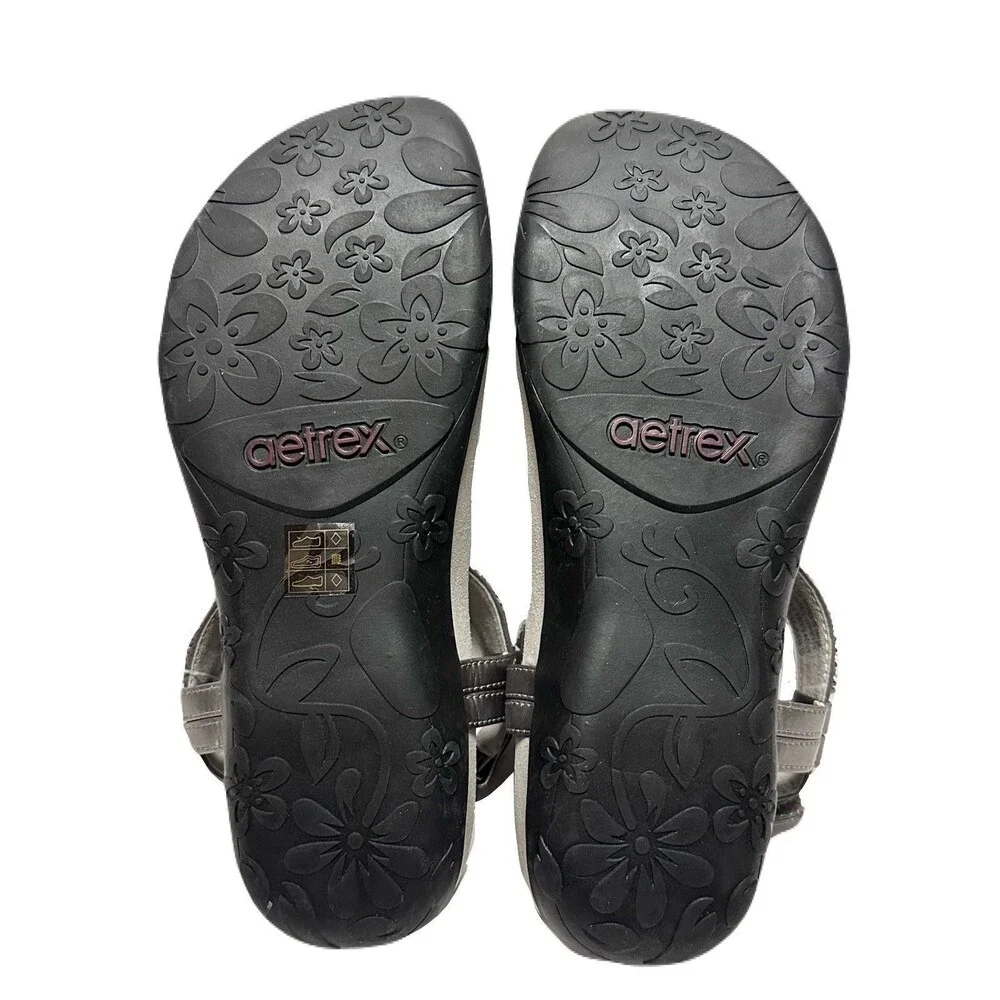 NEW Aetrex Womens Size 8.5 Gunmetal Leather Jade Sparkle Arch Support Sandals - Picture 8 of 9